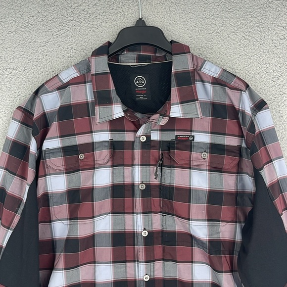 Wrangler maroon plaid All Terrain Gear ATG button up long sleeve shirt men's XXL - Picture 2 of 15